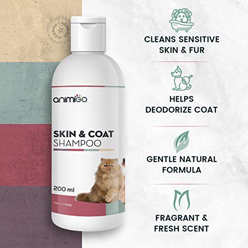 Animigo Champú Piel y Pelo para Gatos y Perros | Nutre, Limpia, Neutraliza el Olor y Protege la Piel y Pelo de tu Mascota | Hidratante para Todo Tipo de Pelo | 200ml.