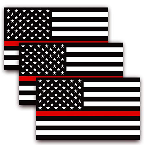 Anley 12 X 7 centímetros Línea Roja Delgada Bandera USA Pegatina - Negro Blanco y Rojo Raya Reflectiva Bandera de Estados Unidos de América Calcomanías para Coche (Paquete de 3)