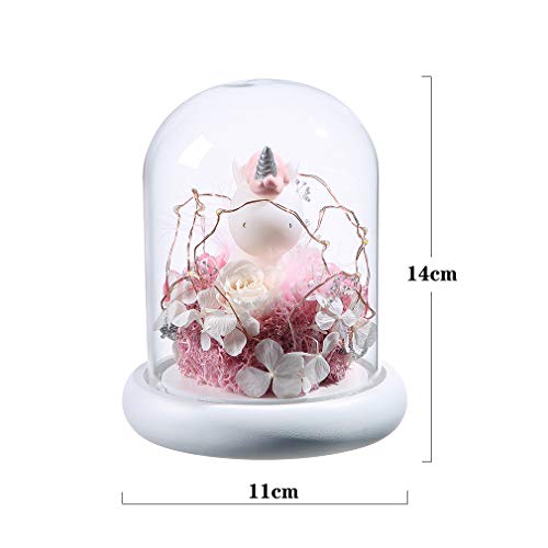 ANLUNOB Rosa encantada Elegante Cubierta Redonda de Vidrio con Base de luz LED Blanca, decoración del hogar para Regalos de San Valentín, Bodas, Aniversarios, Regalos del día de la Madre