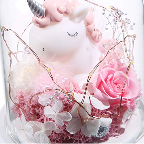 ANLUNOB Rosa encantada Elegante Cubierta Redonda de Vidrio con Base de luz LED Blanca, decoración del hogar para Regalos de San Valentín, Bodas, Aniversarios, Regalos del día de la Madre