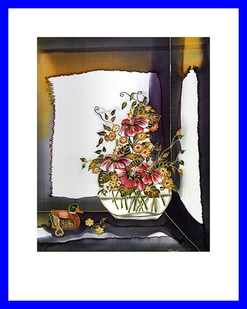 Annemarie Loew Stilleben mit Blumen Poster Kunstdruck en marco de aluminio en azul 71 x 56 cm