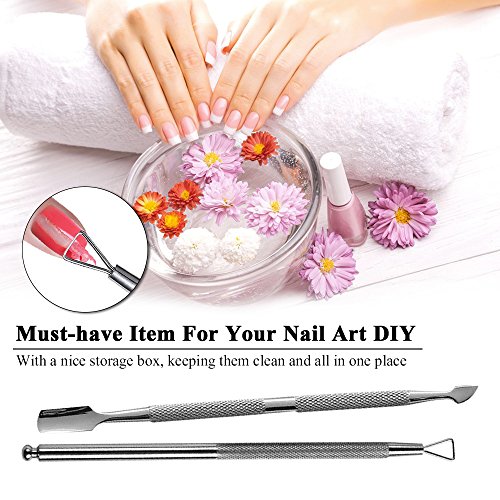 Anself 2Pcs Empujador de Cutícula Acero Inoxidable Nail Art Empuje de Acero Herramientas