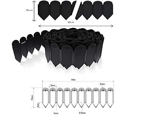 antando® Borde de jardín japonés de 20 m + 10 muñecos de Soporte para Plantas + Hilo de Goma de 10 m/Nuevo Borde de empalizada Universal, Borde de césped Flexible, Borde de plástico.