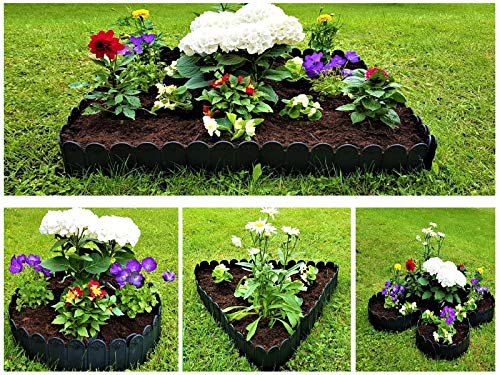 antando® Borde de jardín japonés de 20 m + 10 muñecos de Soporte para Plantas + Hilo de Goma de 10 m/Nuevo Borde de empalizada Universal, Borde de césped Flexible, Borde de plástico.