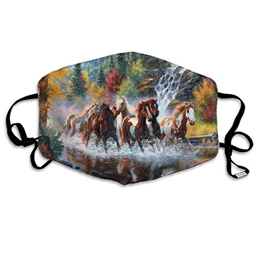 Anti Dusk Face Cover Beautiful Horses Running In River Waters Printed Facial Decorations Washable Cloth Mouth Protection For Women Men