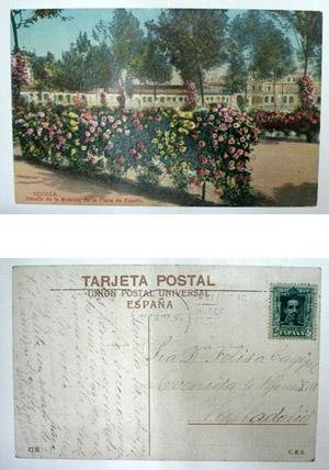 Antigua postal. Old post card - SEVILLA - Detalle de la Avenida de la Plaza de España