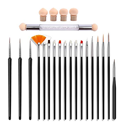 Anyasen 23 Piezas Juego de pinceles para uñas accesorios para diseño de uñas Esponja uñas degradado con 18 pz Cepillos de Uñas set 1 pz Cepillo de uñas esponja 4 pz Esponjitas para Cambiarlas