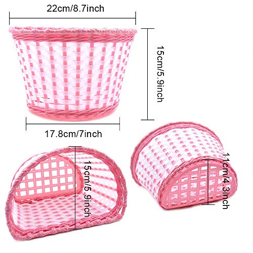 ANZOME Cesta de bicicleta para niña, manillar delantero, cesta de bicicleta para niños con campanas de bicicleta para niños, set de regalo de bricolaje, color rosa y rojo