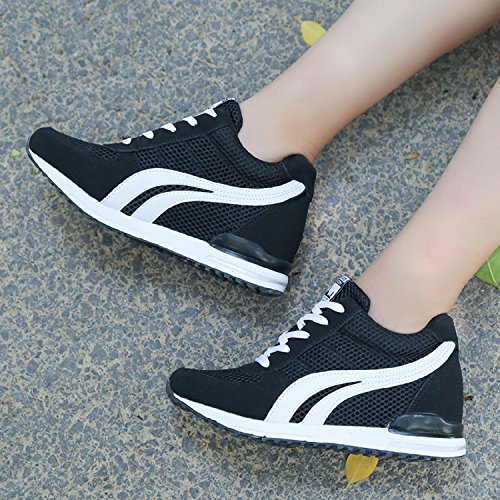 AONEGOLD® Zapatillas de Cuña para Mujer Zapatillas de Deporte Zapatillas Altas Primavera/Verano Tacón Cuña 7CM(Negro,36 EU)