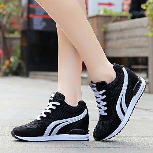 AONEGOLD® Zapatillas de Cuña para Mujer Zapatillas de Deporte Zapatillas Altas Primavera/Verano Tacón Cuña 7CM(Negro,36 EU)