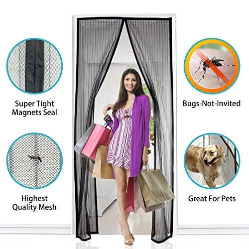 Apalus Cortina Mosquitera Para Puertas. Tejido Súper Fino Para Dejar Pasar El Aire.Cierre Magnético Automático Que Evita el Paso de Insectos. Fácil de ensamblar (110x220 Negro)
