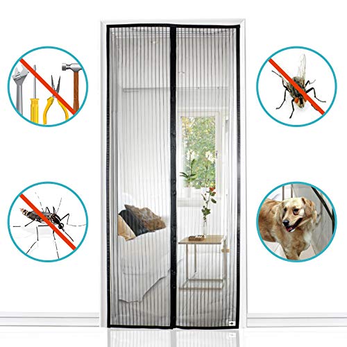 Apalus Cortina Mosquitera Para Puertas. Tejido Súper Fino Para Dejar Pasar El Aire.Cierre Magnético Automático Que Evita el Paso de Insectos. Fácil de ensamblar (110x220 Negro)