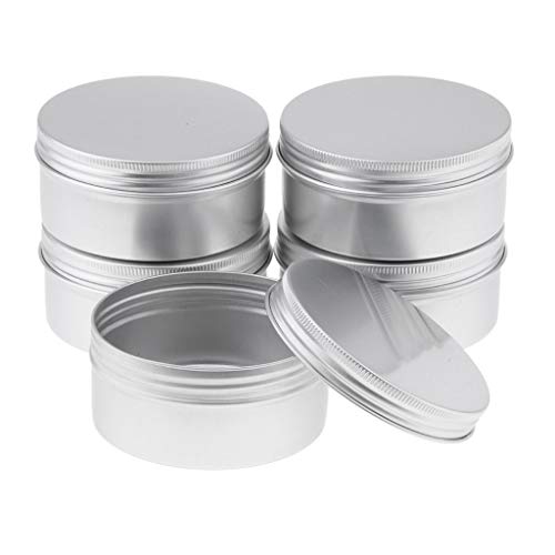 Apilable Tarros de estaño de aluminio 200ML 5pcs Muestra cosmética Latas de metal Contenedor vacío, tapa redonda con tapa de rosca, pequeña onza for bálsamo labial, ungüento, maquillaje, sombra de ojo
