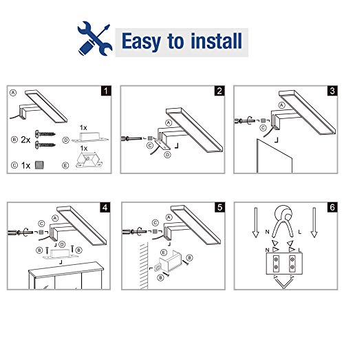 Aplique Espejo Baño, Infankey 3 en 1 Lámpara de Espejo Baño 5W 220V 30CM 400LM 4000K, Luz Blanca Neutra, IP44 Impermeable, para Espejo/Gabinete/Pared [Clase de Eficiencia Energética A+]