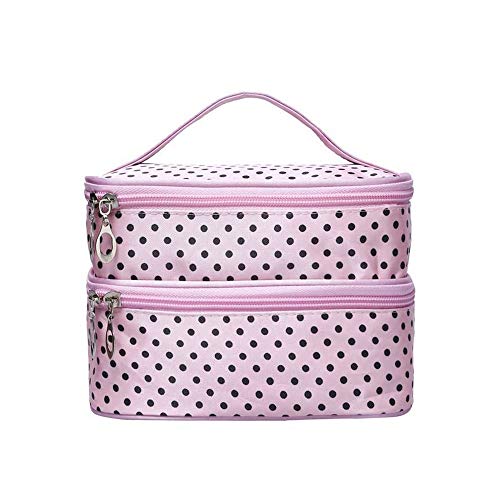 Aqiong CGS2 - Bolsa de maquillaje de doble capa de nailon impermeable para mujer - Bolsa de almacenamiento - 20 fundas vacunas 3 Rose