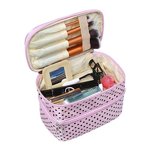 Aqiong CGS2 - Bolsa de maquillaje de doble capa de nailon impermeable para mujer - Bolsa de almacenamiento - 20 fundas vacunas 3 Rose