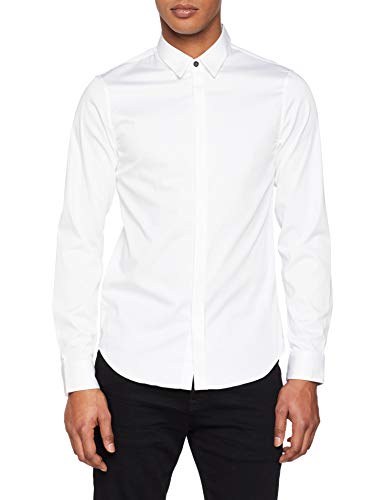 Armani Exchange Smart Stretch Satin Camisa, Blanco (White 1100), 46 (Talla del Fabricante: X-Large) para Hombre