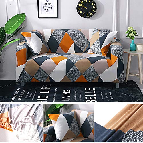 ARNTY Fundas Decorativas para Sofás, Simplicidad Moderna Elastica Funda de Sofa 1/2/3/4 Plazas Antideslizante Funda Protectora para Sofá (Funda Sofa 2 Plaza:141-180cm, Vistoso-Cuadrado)