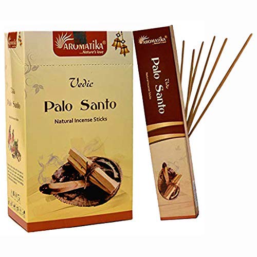 Aromatika Védico Palo Santo Natural Masala Varillas de incienso Pack de 180 g (15 g x 12 caja) | obtener una fragancia real de palo santo | enrollada a mano en la India