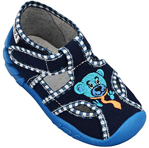 ARS Calzado para ninos pre-Escolar Deportes Plantilla de Cuero Zapatos Zapatillas de Estar por casa 20 21 22 23 24 25 26 (24, Azul Cuadros Osito)