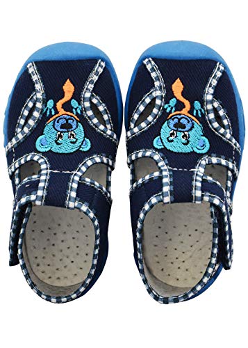 ARS Calzado para ninos pre-Escolar Deportes Plantilla de Cuero Zapatos Zapatillas de Estar por casa 20 21 22 23 24 25 26 (24, Azul Cuadros Osito)