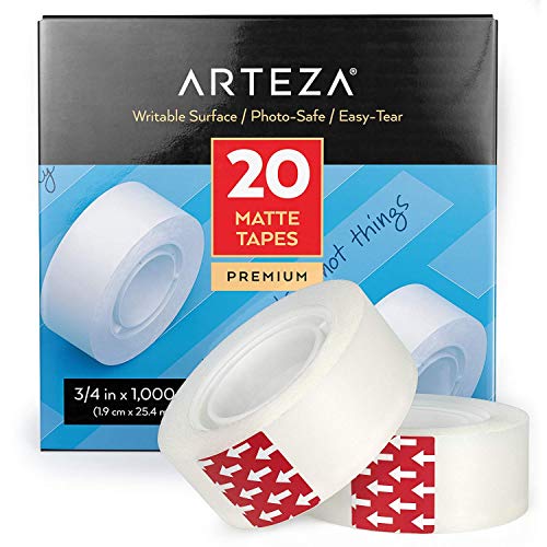 Arteza Cinta invisible con acabado mate | Juego de 20 rollos | Cinta semitransparente de 1,9 cm x 25,4 metros | Para envolver regalos, etiquetar, sellar, aplicar maquillaje, manualidades y bricolaje