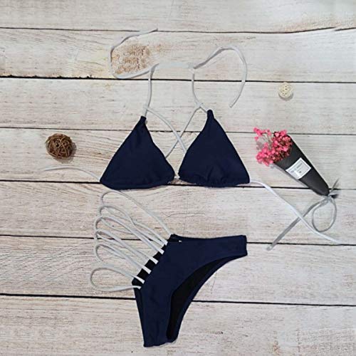 ASEOK Bikini de, Traje de baño con Cordones de Mujer, lencería Sexy con Encaje de Color sólido, Traje de baño de triángulo más Sujetador con cojín, Traje de baño Ajustable, de Playa de Bikini (M)