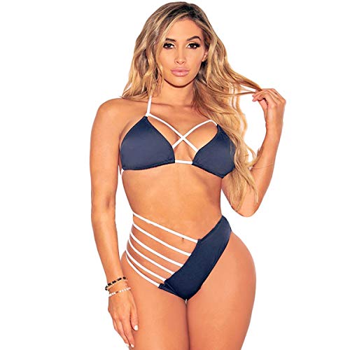 ASEOK Bikini de, Traje de baño con Cordones de Mujer, lencería Sexy con Encaje de Color sólido, Traje de baño de triángulo más Sujetador con cojín, Traje de baño Ajustable, de Playa de Bikini (M)