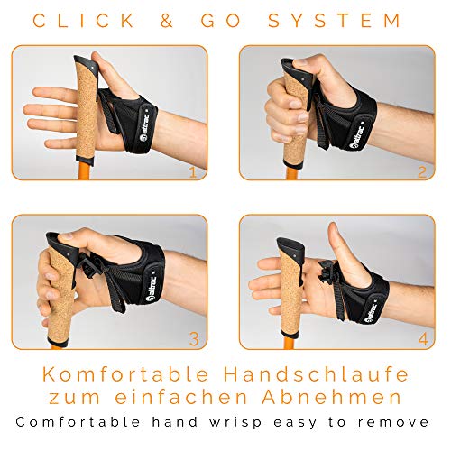ATTRAC Bastones Marcha nórdica de Carbono - Ultra Ligeros con Sistema Click & Go de Las dragoneras - Longitud Fija y empuñadura en Corcho + PDF Workout (105 cm)