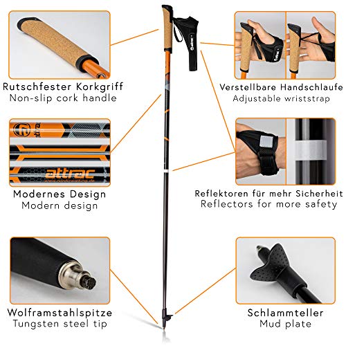 ATTRAC Bastones Marcha nórdica de Carbono - Ultra Ligeros con Sistema Click & Go de Las dragoneras - Longitud Fija y empuñadura en Corcho + PDF Workout (105 cm)