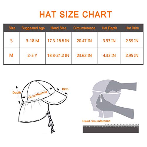 Atuka - Sombrero de sol unisex para bebé, transpirable, para la playa, gorro con bandas de sujeción y protección para la nuca, sombrero de verano lima 3-18 meses