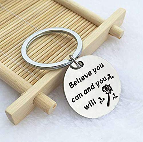 AueDsa Llaveros Acero Inoxidable Hombre Mujer Placa Militar Grabado Believe You Can and You Will Plata Llavero de Mujer