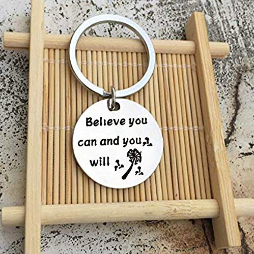 AueDsa Llaveros Acero Inoxidable Hombre Mujer Placa Militar Grabado Believe You Can and You Will Plata Llavero de Mujer