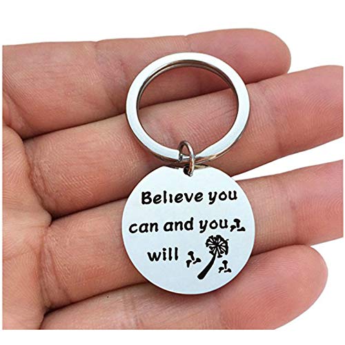 AueDsa Llaveros Acero Inoxidable Hombre Mujer Placa Militar Grabado Believe You Can and You Will Plata Llavero de Mujer