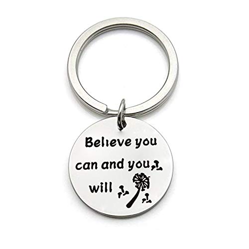 AueDsa Llaveros Acero Inoxidable Hombre Mujer Placa Militar Grabado Believe You Can and You Will Plata Llavero de Mujer