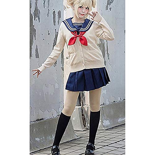 AUkaiqu12 My Hero Academia Cosplay Uniforme Himiko Toga Disfraz de Cosplay con Peluca Zapatos Accesorios Japón Uniforme Jk Disfraz de Estudiante Halloween Cosplay para Mujeres Niñas