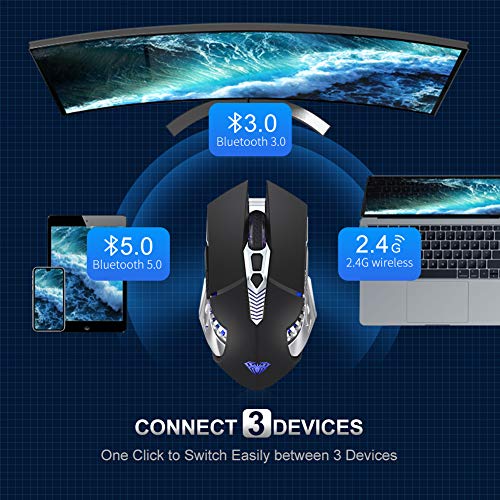AULA SC200 Mouse InaláMbrico Para Juegos Con Bluetooth, BateríA Recargable Incorporada De 800 Mah, Efecto Luz RespiracióN RGB Computadora PortáTil Ratones