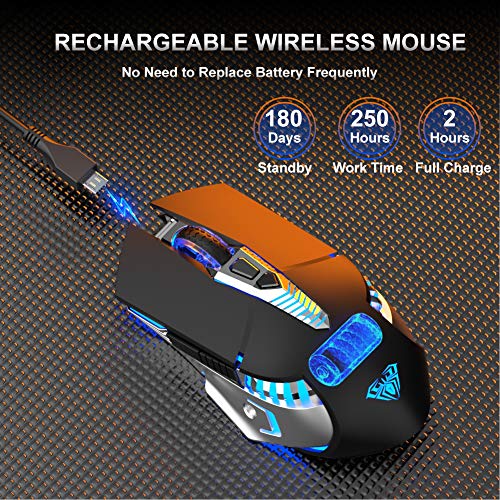 AULA SC200 Mouse InaláMbrico Para Juegos Con Bluetooth, BateríA Recargable Incorporada De 800 Mah, Efecto Luz RespiracióN RGB Computadora PortáTil Ratones