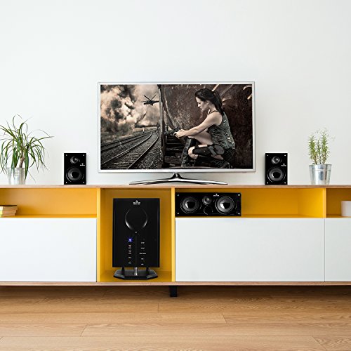 auna Areal 525 WD Sistema Sonido Envolvente 5.1 - Home Cinema Surround , 125W RMS , Subwoofer emisión Lateral 5,25" , Bass Reflex , 5 Altavoces satélite , Apagado automático , Marrón