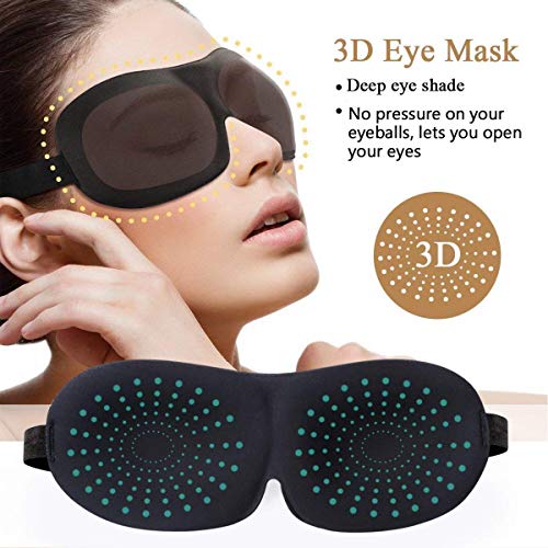 AUNEK Sleeping Mask para Los Ojos, 3D Night Blindfold Seda Suave Eye Mask Hombres/Mujeres, Ajustable Sleep Mask con Tapones para los Oídos, Viaje/Nap/Shift Works Máscara para Dormir [2 Pack]