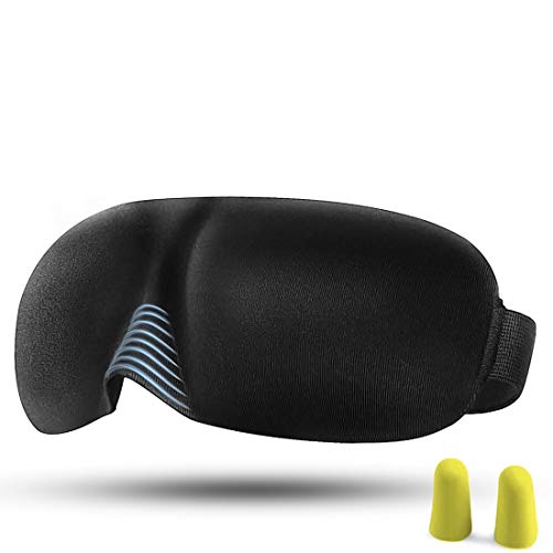 AUNEK Sleeping Mask para Los Ojos, 3D Night Blindfold Seda Suave Eye Mask Hombres/Mujeres, Ajustable Sleep Mask con Tapones para los Oídos, Viaje/Nap/Shift Works Máscara para Dormir [2 Pack]