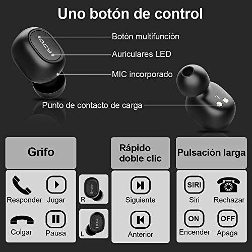 Auriculares Bluetooth con Micrófonos, HOMSCAM True Wireless Earbuds Impermeable Auriculares Inalámbricos Bluetooth 5.0 QCY HiFi Mini Twins Estéreo In-Ear Bluetooth con Caja de Carga Portátil