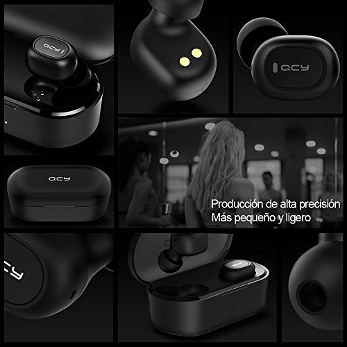 Auriculares Bluetooth con Micrófonos, HOMSCAM True Wireless Earbuds Impermeable Auriculares Inalámbricos Bluetooth 5.0 QCY HiFi Mini Twins Estéreo In-Ear Bluetooth con Caja de Carga Portátil