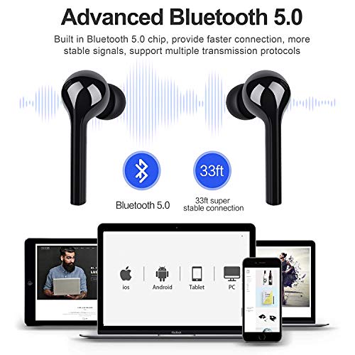 Auriculares Inalámbricos Bluetooth 5.0, BassPal Auriculares Wireless Impermeables con Estuche de Carga Mini Portátil, Micrófono Incorporado, Auriculares Deportivos Control Táctil para iOS y Android