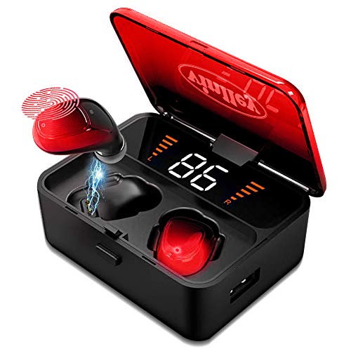 Auriculares Inalámbricos Bluetooth 5.0 Cascos In-Ear con Micrófono 2000mAh Caja de Carga Cancelación de Ruido 100H de Juego Control Táctil a Prueba de Agua Deportivos para iOS Android PC GMY, Rojo