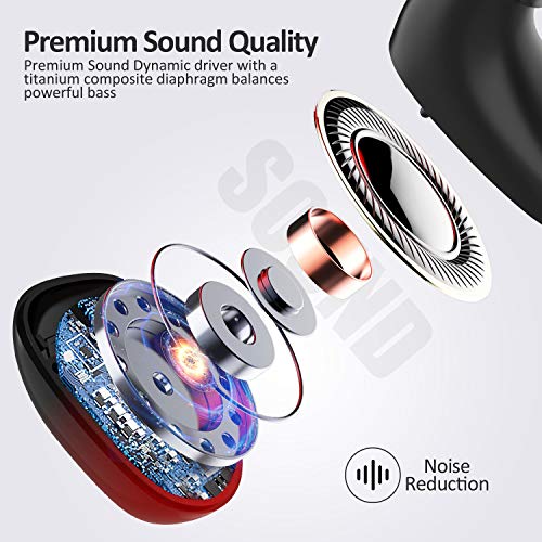 Auriculares Inalámbricos Bluetooth 5.0 Cascos In-Ear con Micrófono 2000mAh Caja de Carga Cancelación de Ruido 100H de Juego Control Táctil a Prueba de Agua Deportivos para iOS Android PC GMY, Rojo