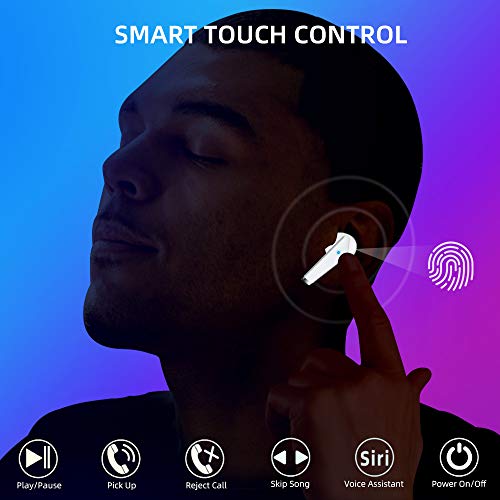Auriculares Inalámbricos Bluetooth 5.0 TWS Auricular con Micrófono y Cancelación de Ruid 25H de Tiempo de Reproducción para iPhone Android (Blanco)