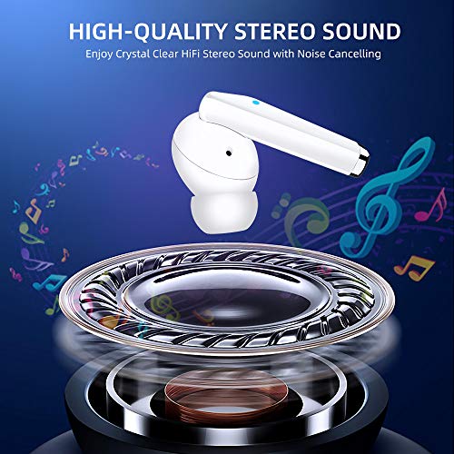 Auriculares Inalámbricos Bluetooth 5.0 TWS Auricular con Micrófono y Cancelación de Ruid 25H de Tiempo de Reproducción para iPhone Android (Blanco)