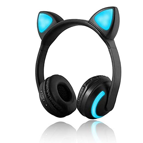 Auriculares inalámbricos Bluetooth para gato, 7 colores, luz LED intermitente, auriculares estéreo con luz brillante compatibles con smartphones y tabletas