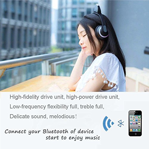 Auriculares inalámbricos Bluetooth para gato, 7 colores, luz LED intermitente, auriculares estéreo con luz brillante compatibles con smartphones y tabletas